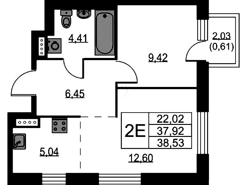 1-комнатная квартира 38.53 м², 3/9 эт., ЖК «Квартал Лаголово»
